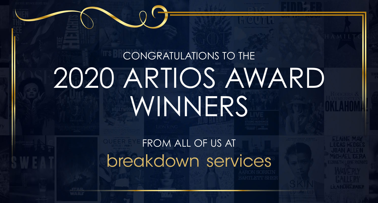 Breakdown Services salutes this year's Artios Award winners. Thank you for letting us help cast your productions.